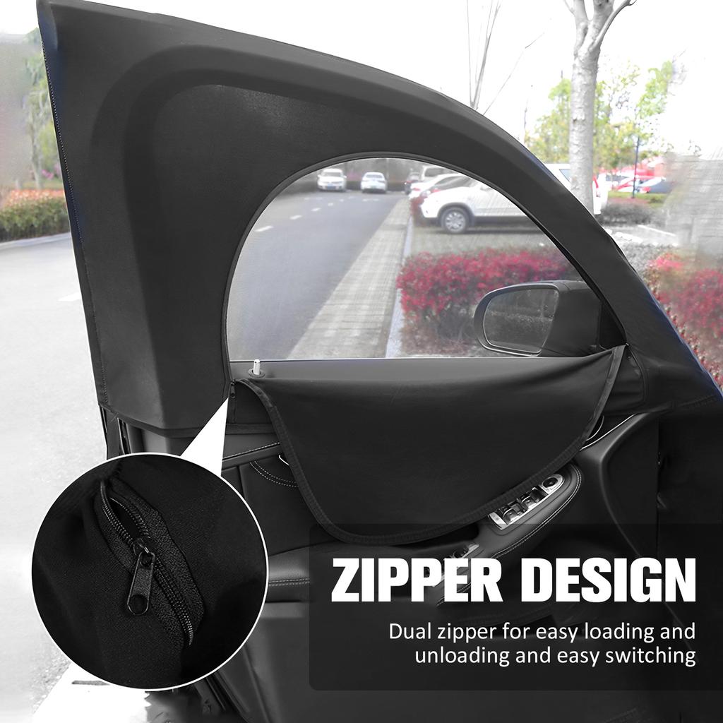 2Pcs Car Window Shade Curtain Elastic Auto Front/Rear Side Window Sun Shade with Zipper Stretchable Sun Protection Window Cover