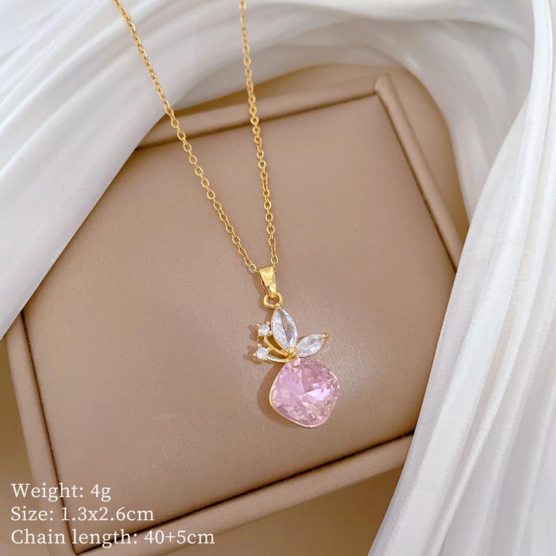 Titanium Steel Moon Pendant Necklace: Elegant Full Diamond Micro-Pave Design, Sparkling and Stylish for Women.