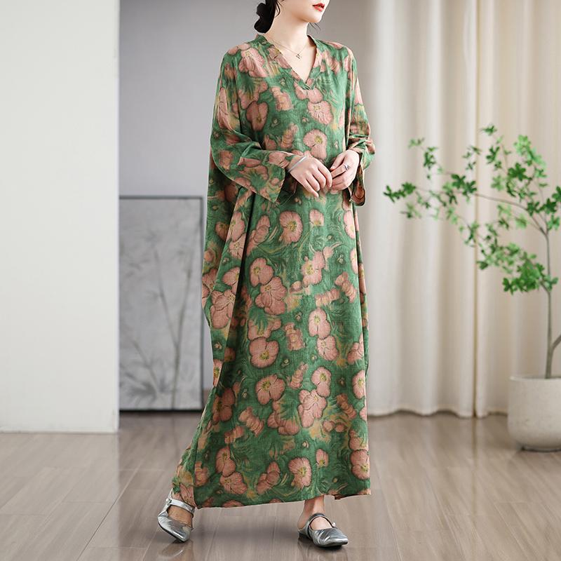Dimanaf 2025 Women Plus Size Spring Long Dress Loose Floral Dress Basic Casual Maxi Vintage Printing Holiday