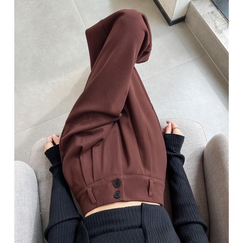 Kalhoty s vysokým pasem Dámské Rovné Černé Kancelářské Kalhoty Módní Knoflík Volné Jarní Streetwear