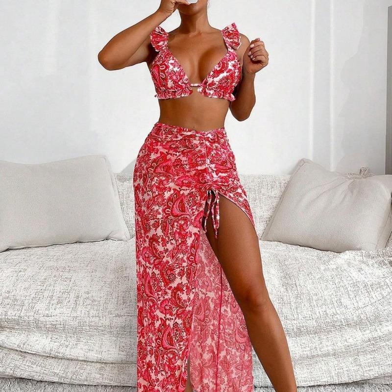 Women S Three Piece Printed Bikini Set Sexy European American Style