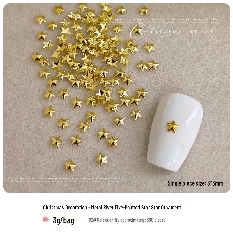 3D Hollow Gold & Silver Five-Pointed Star Metal Rivets for Christmas Nail Art