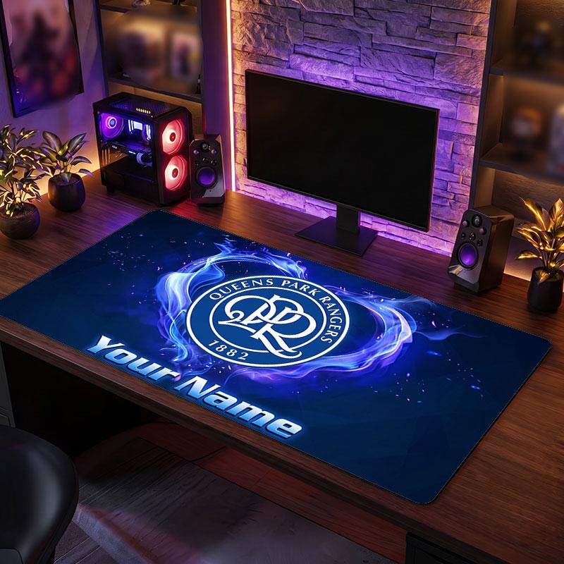 Queens Park Rangers Custom Large Mouse Pad, Personalized Name Text Print, Football Logo Non‑Slip Desk Mat Gaming Gift