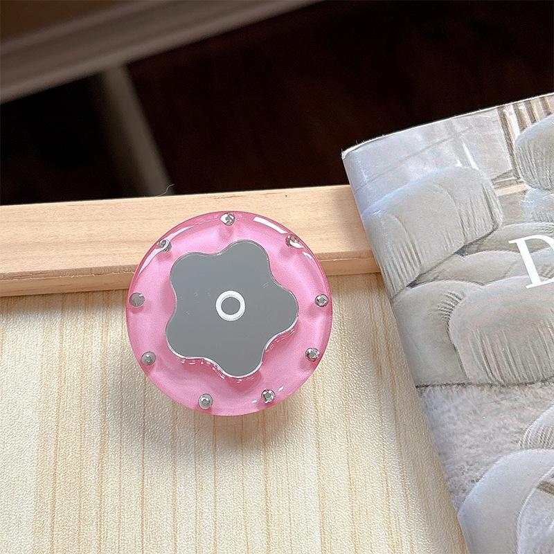 Solid Color Round Ring Flower Mirror Mobile Phone Airbag Holder Paste Retractable Desktop Female Gift