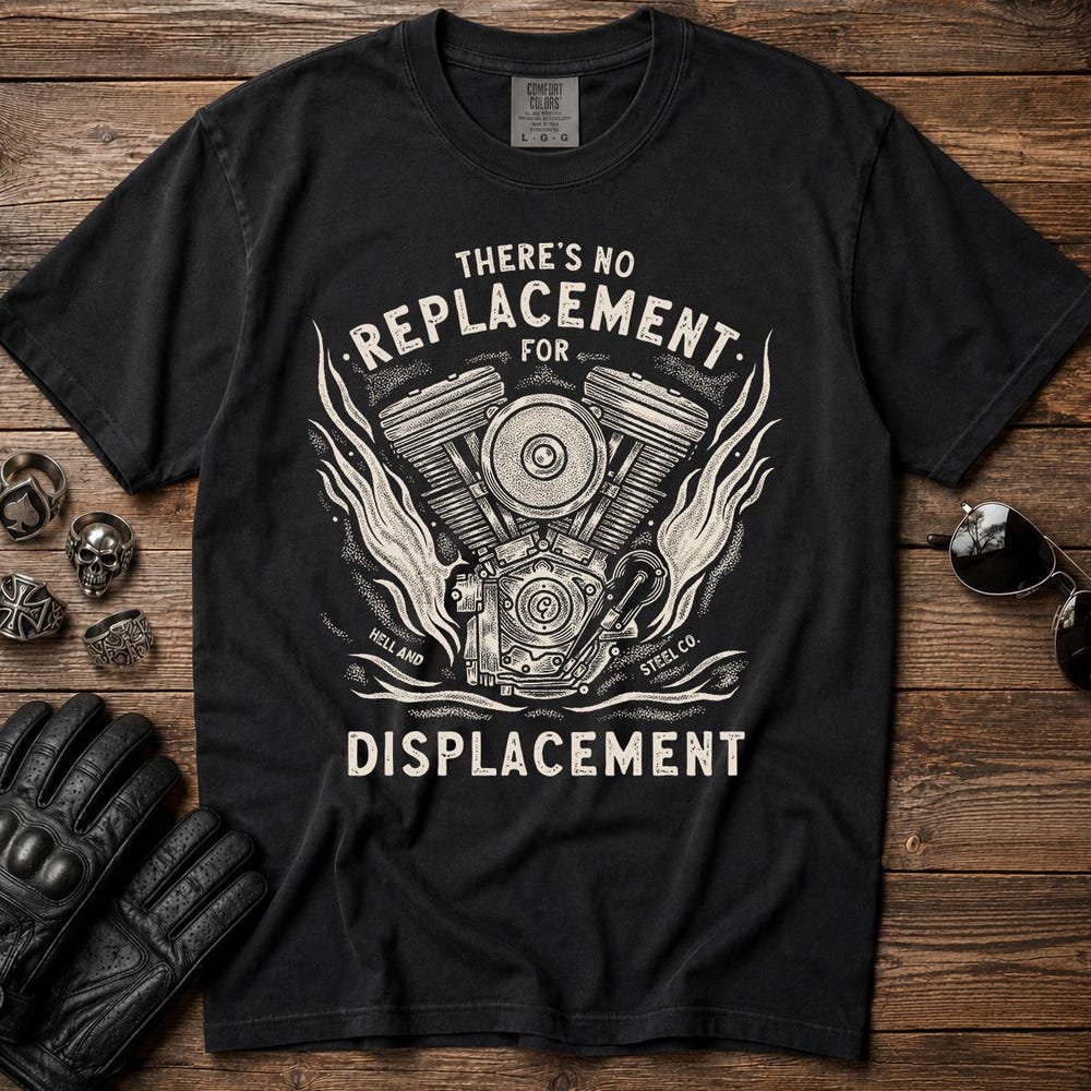 Comfort Colors Motorcycle T-Shirt, No Replacement For Displacement Biker Apparel L