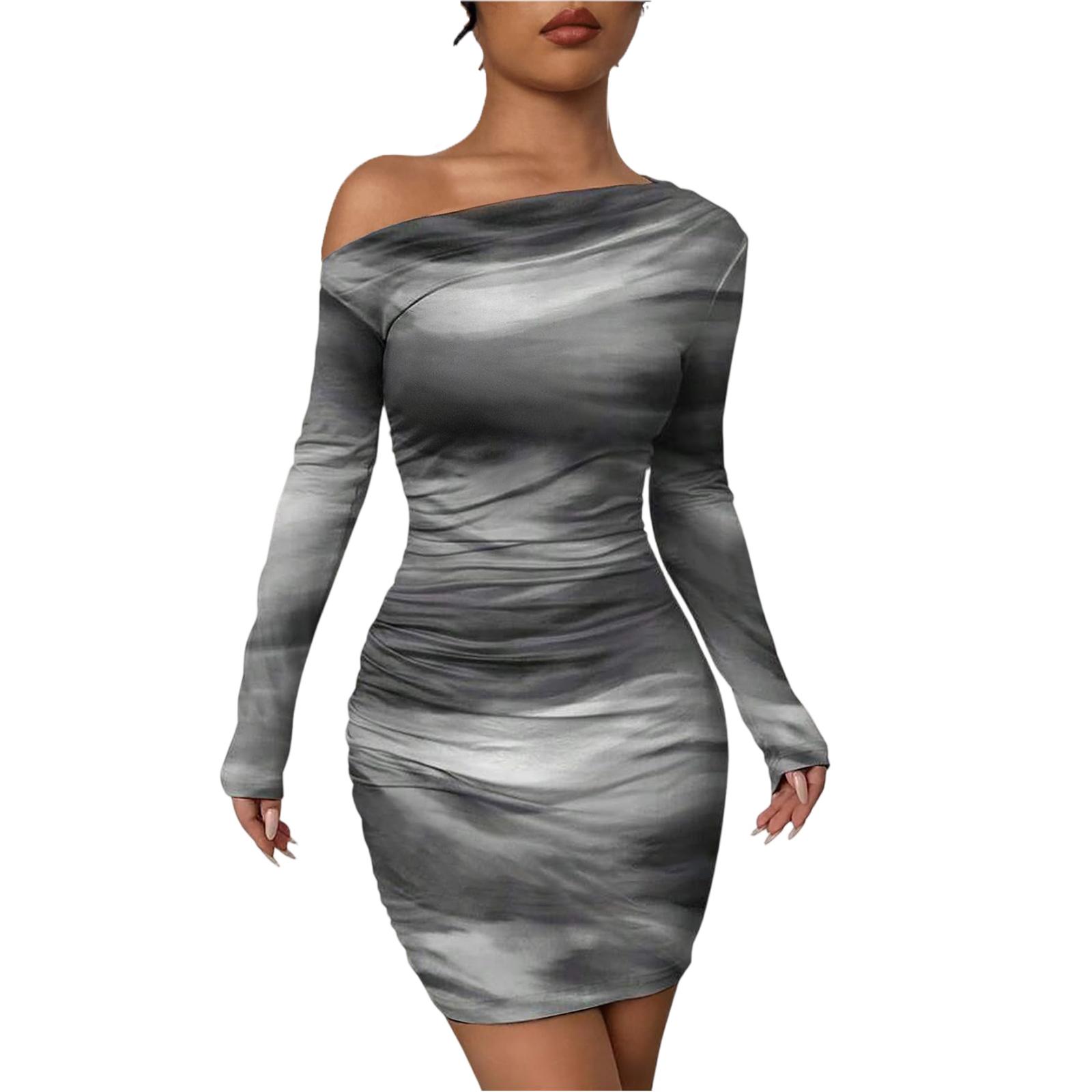 

Женское платье-футляр с открытыми плечами, длинным рукавом, облегающее M