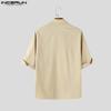 INCERUN Oversized Men Lapel Neck Half Sleeve Oblique Placket Casual Loose Shirts