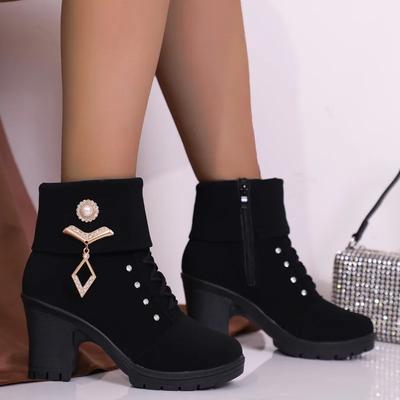 Damen High Heel Stiefeletten Herbst Winter Stiefeletten Frau Neue Mode Damenschuhe Braun Schwarz Kurzer Stiefel Weiblich Botas