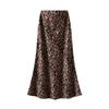 Midi-Röcke für Damen Elastischer Bund A-Linie Hoher Bund Seiden-Maxirock für Herbst Winter Damen Leomuster Fließender Cocktail-Maxi-Satinrock