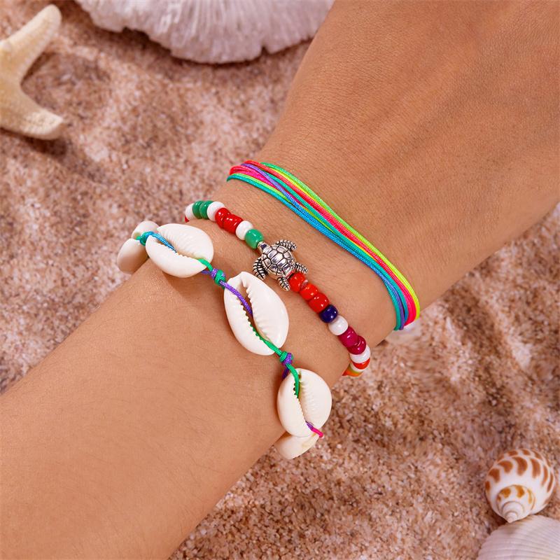 3Pcs/Set Bohemian Sea Turtle Shell Handmade Beaded Bracelet For Women Trendy Summer Beach Rice Beads Bracelet Girl Party Jewelry