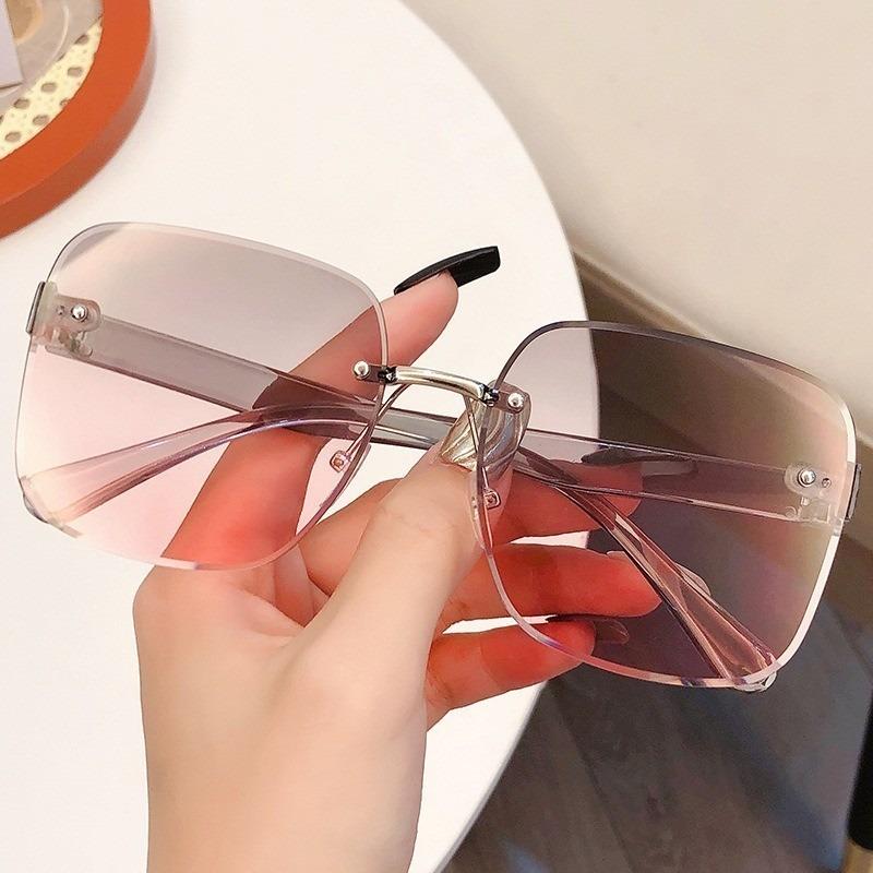 Fashion Gradient Frameless Sunglasses Oversized Square Travel Beach Shades for Women