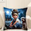 Charming Girl and Dog Pillowcase - Soft Plush Gift No Pillow Insert Night Scene Design for Kids Room Decor Unique Home Accessory