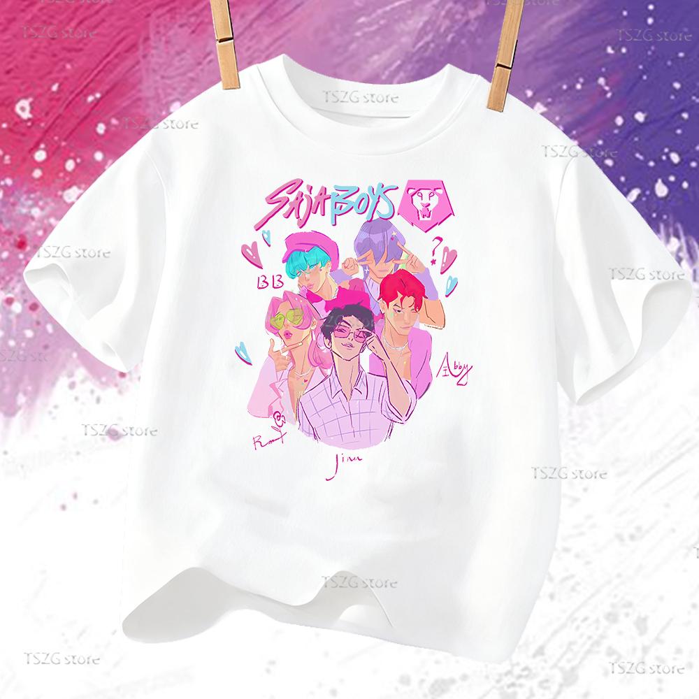 Sommer Anime KPop Dämonenjäger Saja Boys Print Kinder T-Shirt Tops Mode Kinderkleidung Kurzarm Fans Geschenk T-Shirt