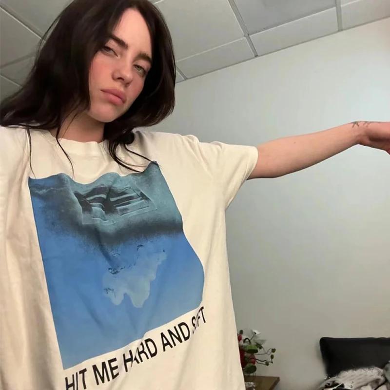 Billie Eilish Hit Me Hard and Soft Do You Know To How Bend Same Style Print T-shirts Fashion Pop Music T-Shirt Oversized T-shirt