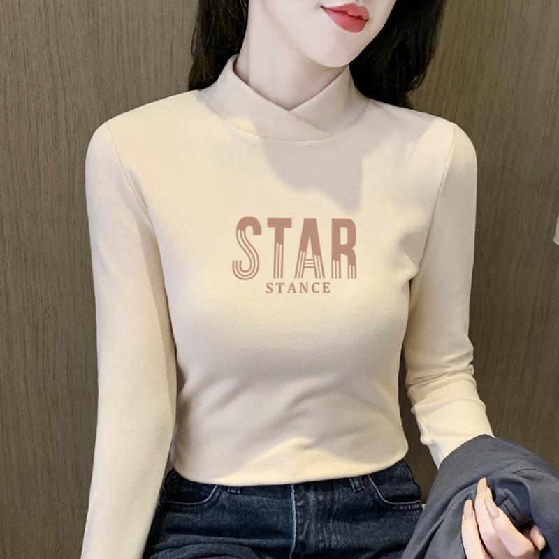 2025 Women's Semi-High Neck Warm Slim-Fit Long-Sleeve T-Shirt for Autumn/Winter