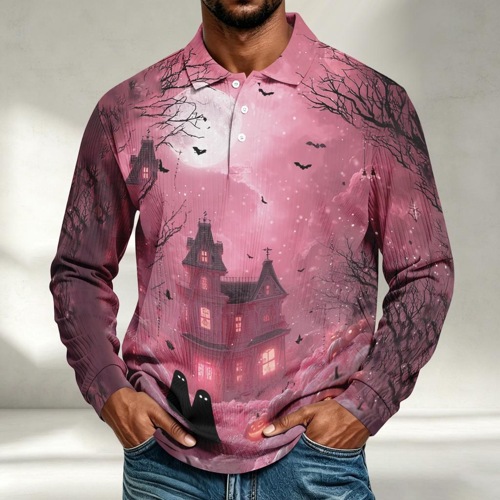 Men's Long Sleeve Shirt Halloween Print Loose Fit Casual Top