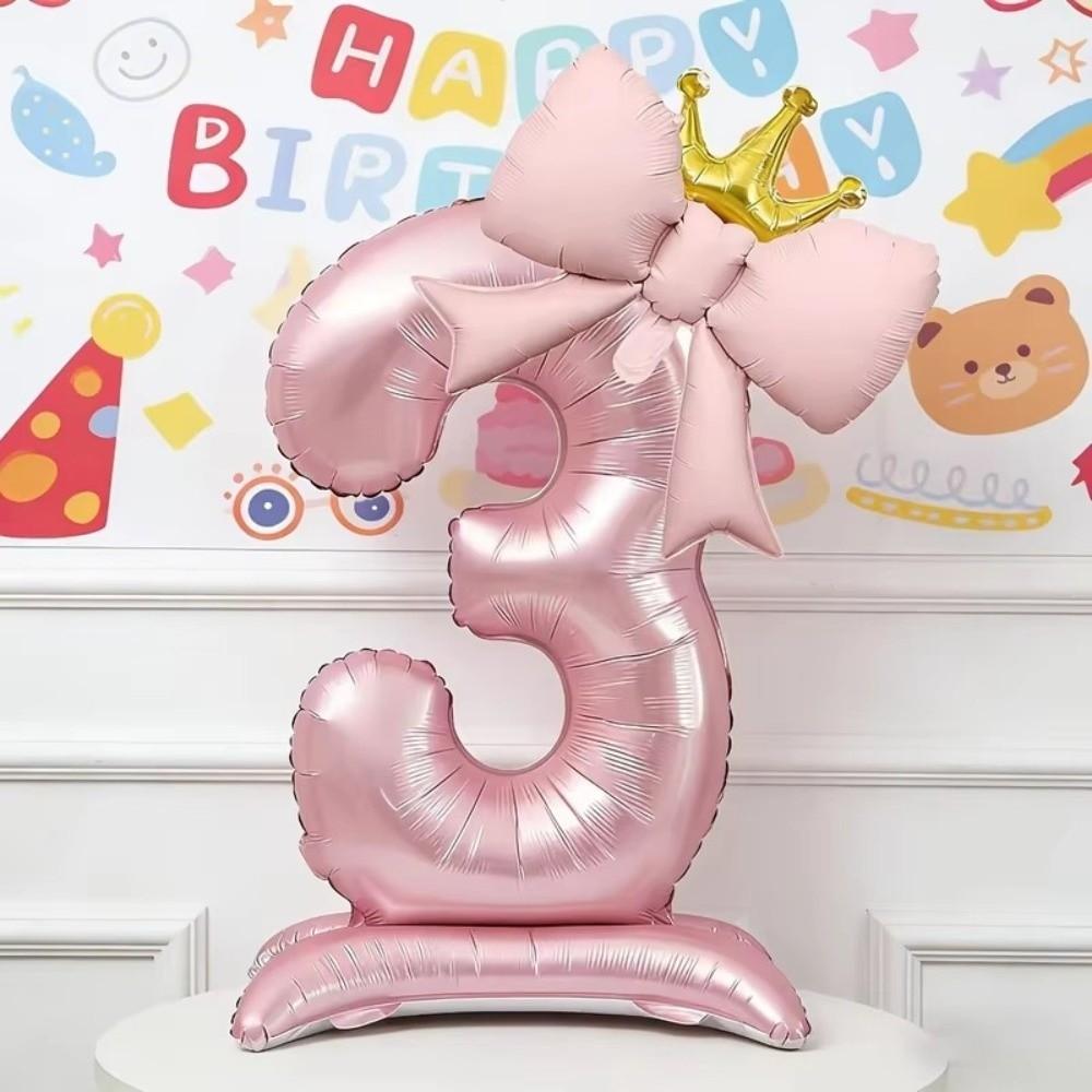 Standing Design Aluminum Foil Balloons Crown Shape Pink Number Balloons Birthday Parties