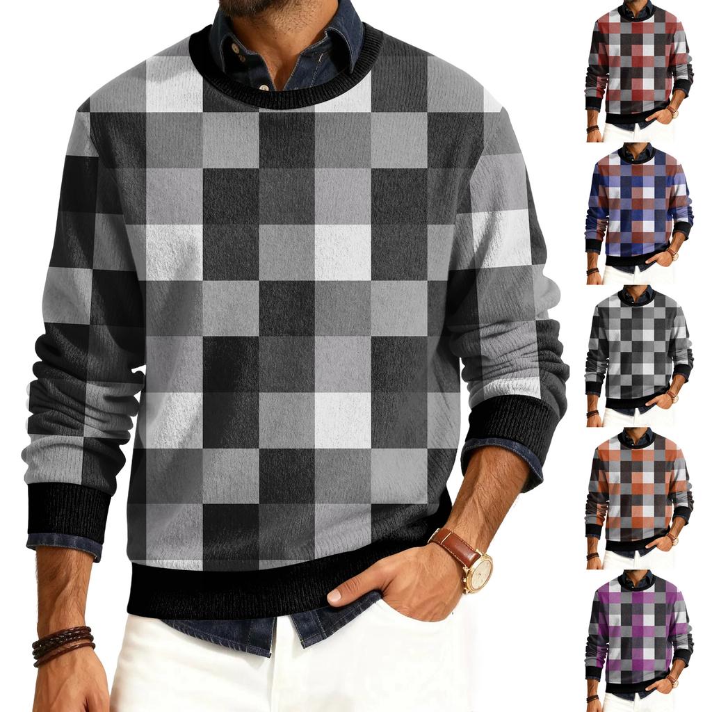 Men's Round Neck Long Sleeve Ribbed Knit Pullover