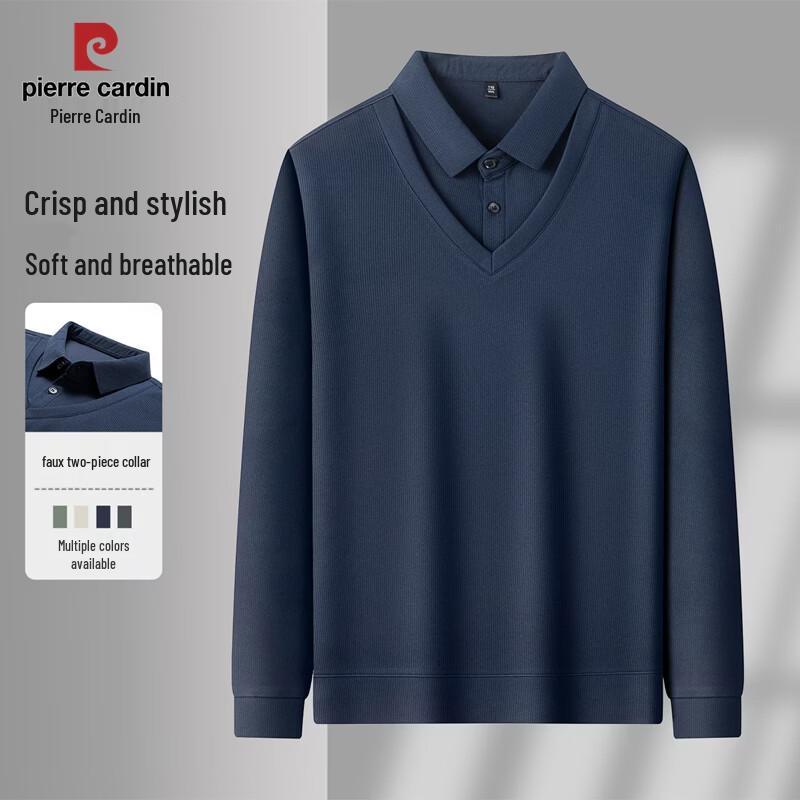 Pierre Cardin Men's Elastic Fake Two-Piece Lapel Polo Shirt