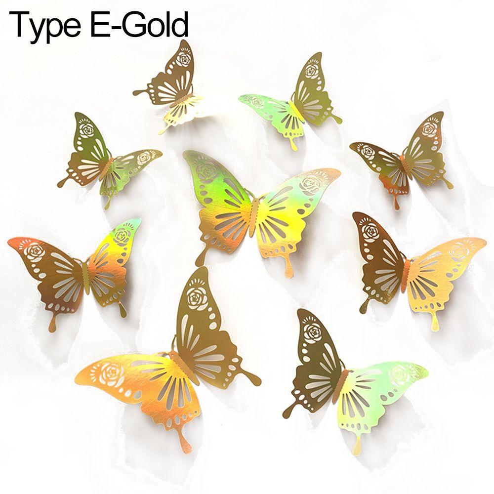 DIY Accesories Party Wedding Supplies Home Decoration Hollow Butterflies 3D Butterfly Stickers Wall Decals Colorful Silver Gold