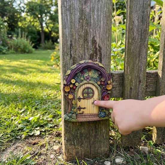 6 Pcs Fairy Doors, Wooden Miniature Fairy Garden Doors, Outdoor Mini Tree Gate Decoration for Tree Trunk, Stump, Wall Decor, Gnome House Accessories