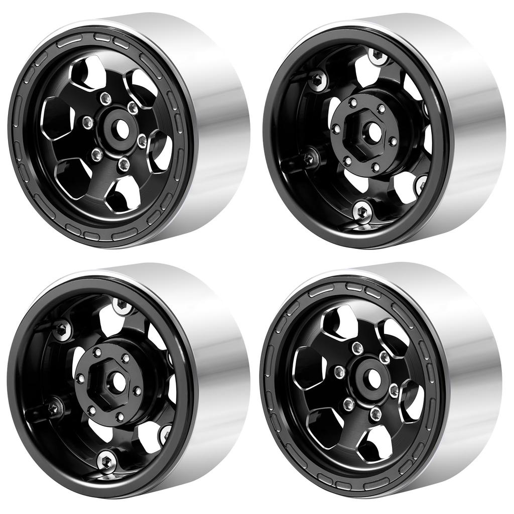 RCMAZO 4-Piece 1.3" Wheel and Tire Set, 1.3-Inch Aluminum Beadlock Wheel Rims with 7027mm Mud Terrain Rubber Tires for 118 124 SCX24 TRX4M RC Cars