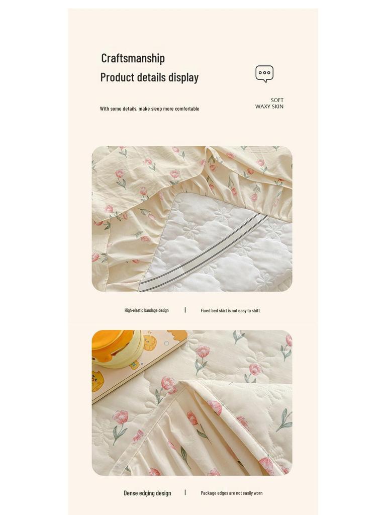 Frischer Stil Gestepptes Washed Cotton Bettrock-Set – Hautfreundlich für Einzel- und Doppelbetten