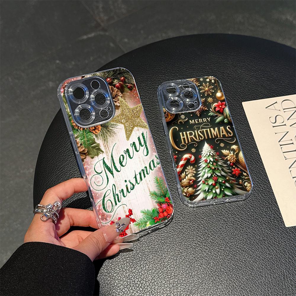 Ae105 Happy New Year Art Christmas Magsafe Transparent Cases for Samsung S23 S24 Ultra S21 FE iPhone 16 Pro Max XR Magnetic Wireless Charge Back Cover