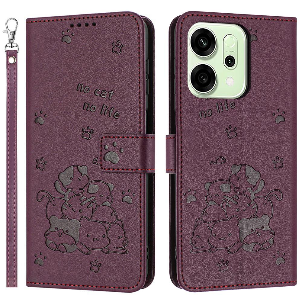 For Oppo Reno14 5G (Global)/Reno14 F 5G Wallet Case Cats Imprint Leather Phone Cover with Strap