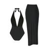 Juego de 2 Piezas para Mujer Monokini Sexy Traje de Baño de una Pieza con Escote en V Profundo y Falda de Color Sólido Decoración de Estrella de Mar Secado Rápido Ropa de Baño para Piscina