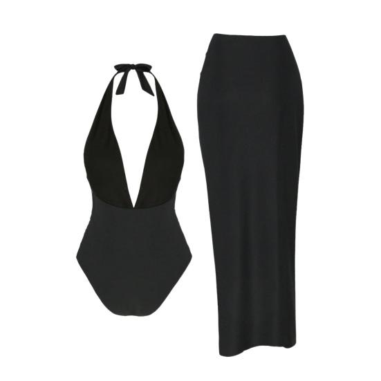 Juego de 2 Piezas para Mujer Monokini Sexy Traje de Baño de una Pieza con Escote en V Profundo y Falda de Color Sólido Decoración de Estrella de Mar Secado Rápido Ropa de Baño para Piscina