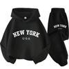 Kinder Schwarzes Sport Outdoor Buchstabenprint Kapuzenpullover 3-12 Jahre Jungen und Mädchen Lässiges Set Kapuzenpullover + Hose