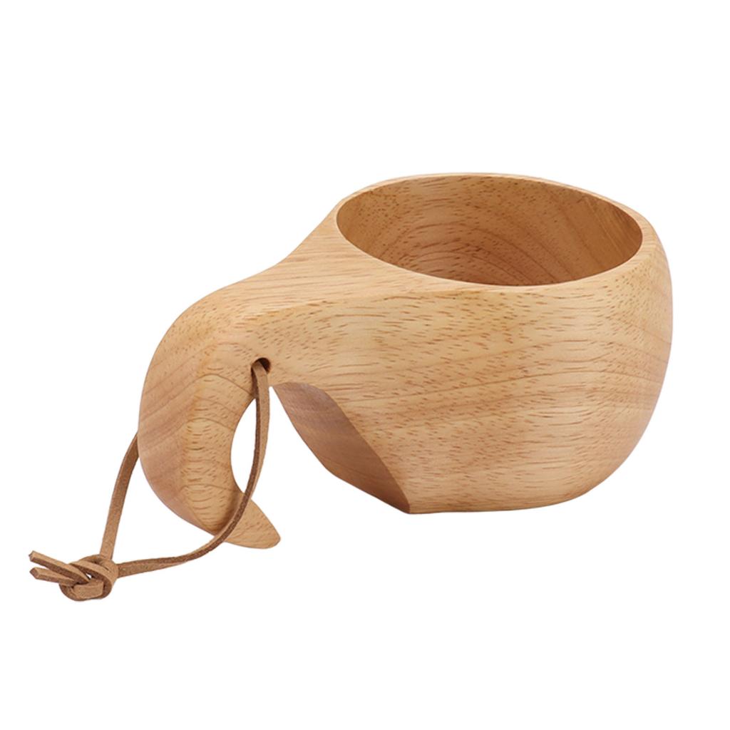Wooden Camping Cup Nordic Style Hand Polished Portable Wooden Drinking Cup with Handle for Coffee Tea Milk