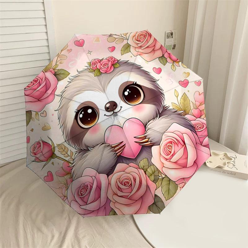 

1pc Sloth Heart Automatic Open/Close Umbrella Compact Folding Umbrella with 8-Rib Shaft for Women/Men, Elegant Birthday1176S