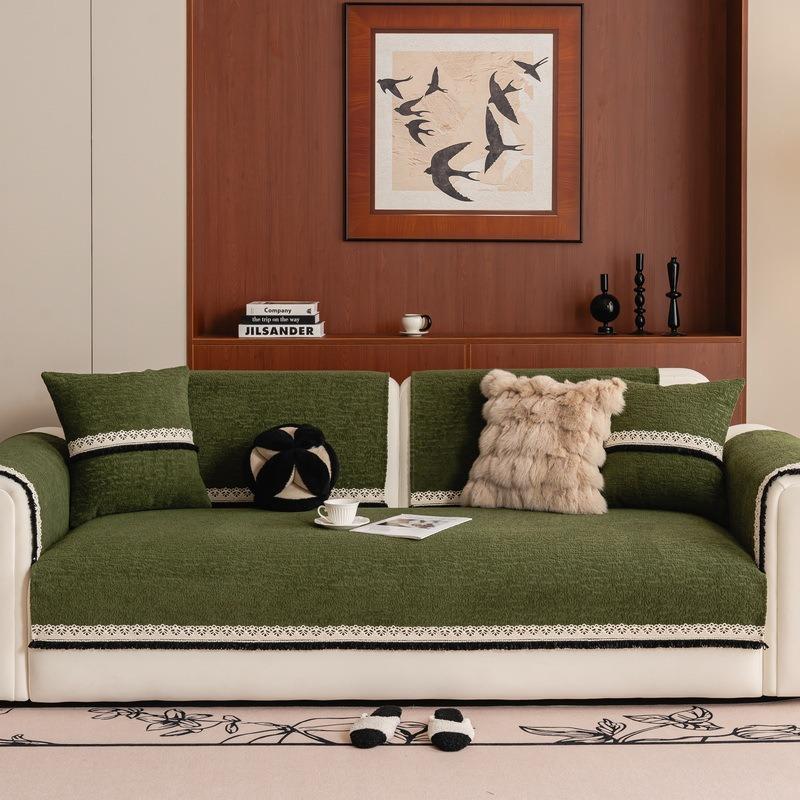 New Chenille Soft Sofa Cover With Lace For Living Room Non-Slip Sofas Towel Couch Covers L Shaped Corner Couch Seat Pad Modern