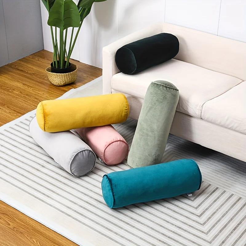 Multipurpose Velvet Cylindrical Pillow Classic Soft High Elastic Core Knit Fabric Solid Color Hand Wash Home Sofa Bedroom Decor