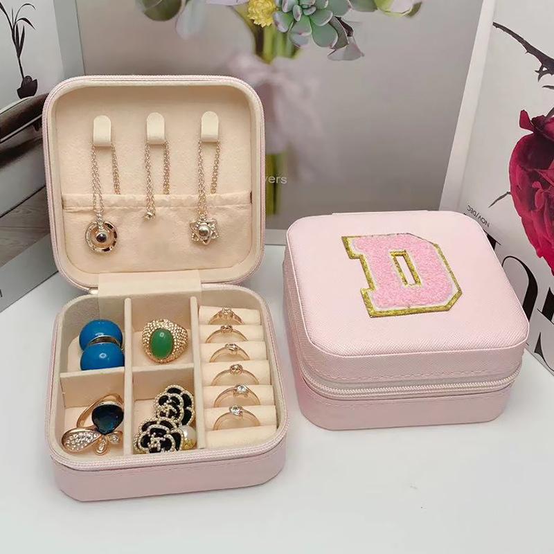 Mini Jewelry Storage Box Bridesmaid Gift Ideas Travel Jewelry Case Initial Letter with Name Birthday Party Box Mother's Day Gift
