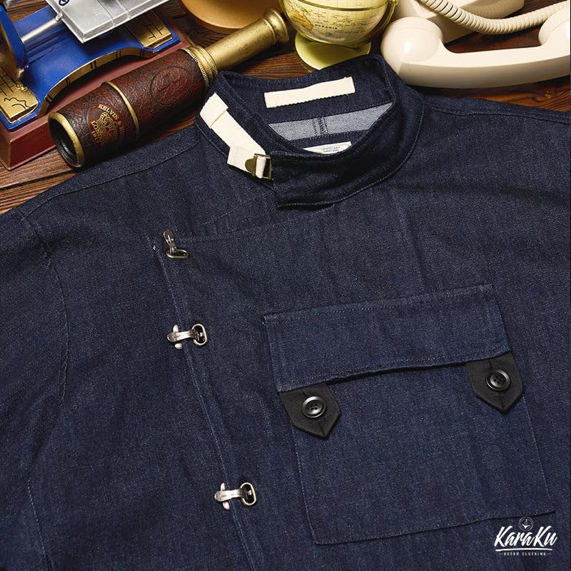 13oz Denim Swedish Military Motorcycle Jacket Indigo Blue XL [karaku]