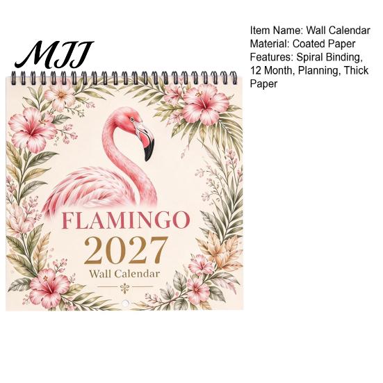 Gift for Flamingo Lovers 2027 Wall Calendar, Hanging 12 Monthly Planner with Creative Decoration Large Writable Blocks Organizing, Planning, Academic