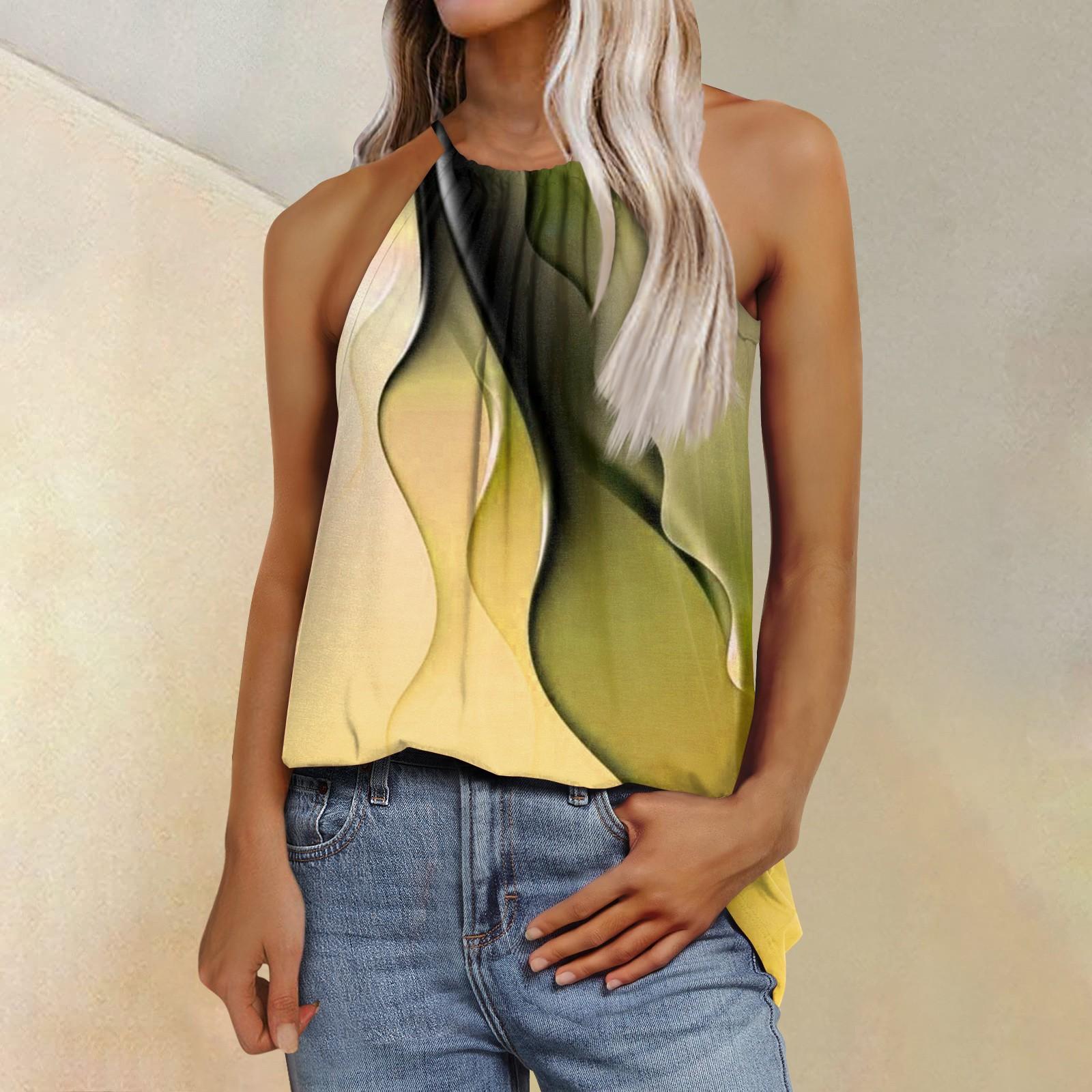 Женская модная повседневная футболка с регулируемыми бретелями без рукавов и принтом — фото 9