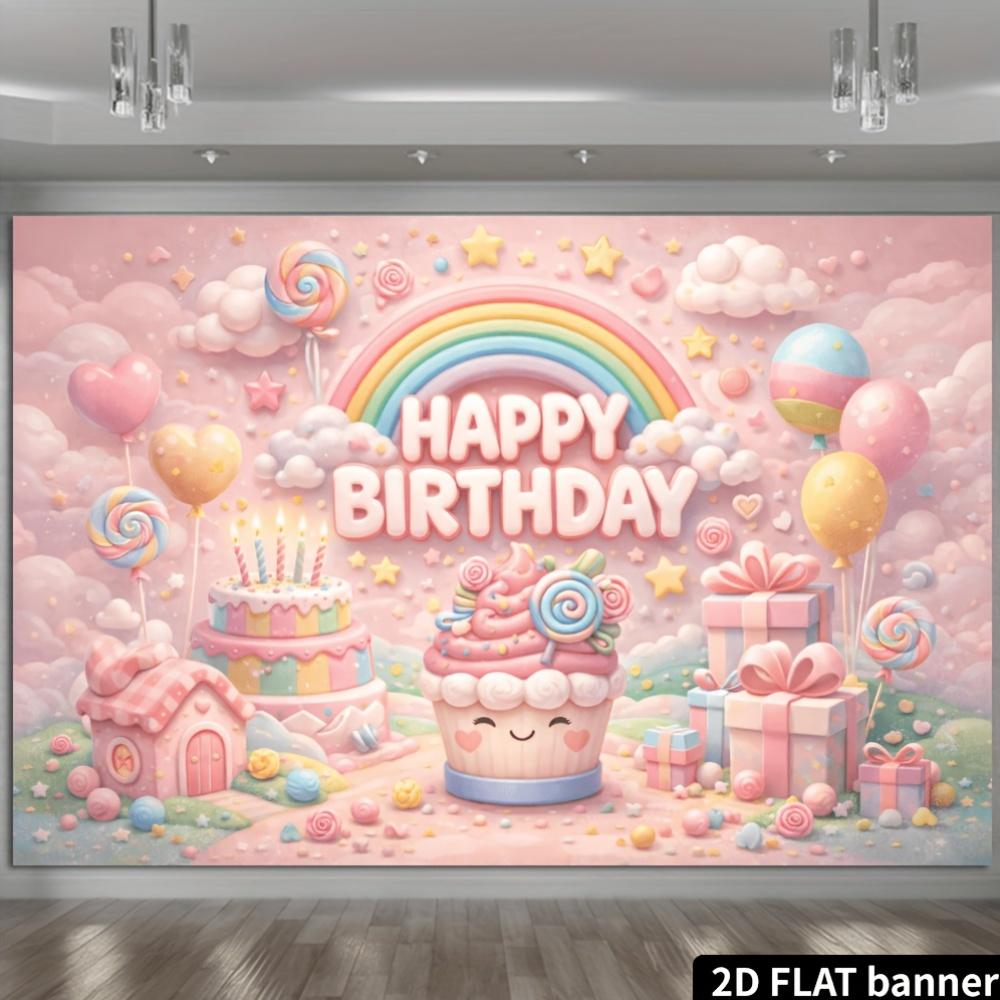 2D Planar Birthday Party Banner Background - Pink Sweet Birthday Theme Suitable for Indoor and Outdoor Birthday Celebrations