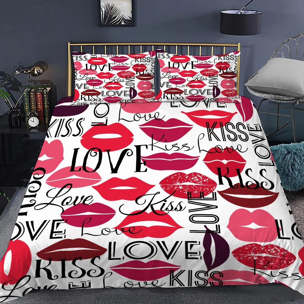 

Red Sexy Red Lips Soft Duvet Cover plus Pilowcase Set ,kis Love Leter Twin Sized Dimensions Comfortable Quilt Cover for Women Girl Ten ,Bedspread 100*200cm Single