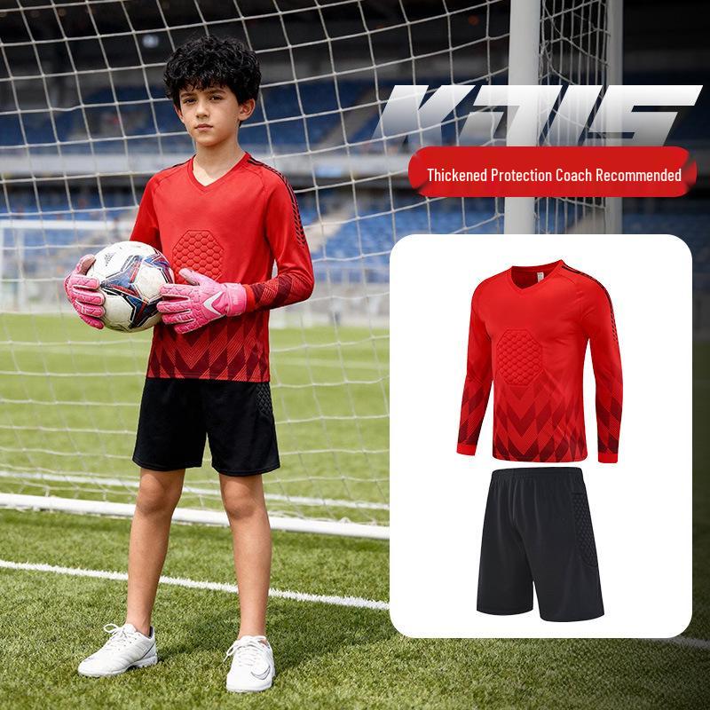 Kids' Long-Sleeve Goalkeeper Uniform with Chest Protection for Football Training