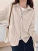 Korean Style Raglan Sleeve Double Zipper Knit Cardigan - Women's Loose Autumn Sweater