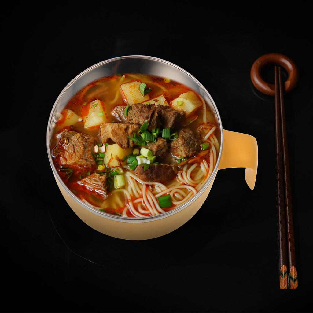 Stainless Steel Noodle Bowl 304 Insulated Leak-Proof Soup Container Anti-Scald Handle Reusable Bento Box For Ramen Rice
