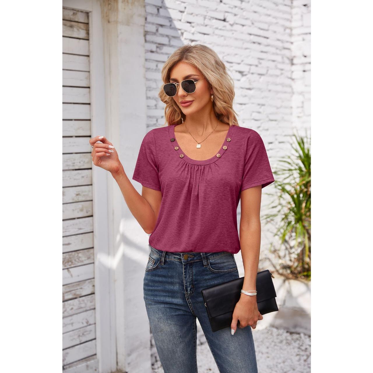 

GMXIA Женская футболка свободного кроя с квадратным воротником на пуговицах, весна-лето, однотонная XXL