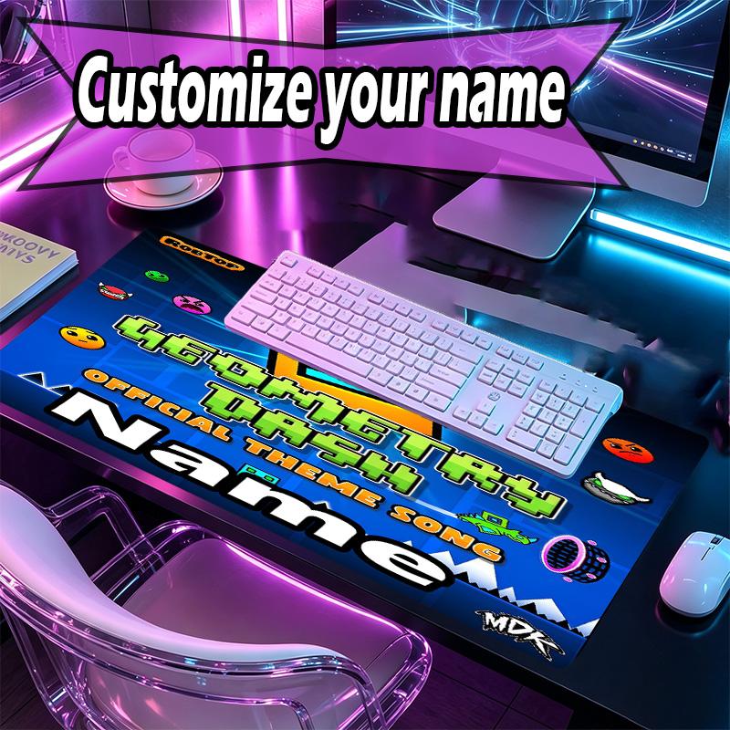 Custom Name Personalized Geometry Dash Pattern Mousepad, Laptop PC Desk Mat, Decorative Desk Mat for Home Keyboard Pad Gift