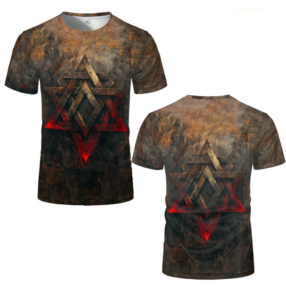 Summer Round Neck 3D Retro Print Top Fashionable Casual Short Sleeved Men's T-shirts