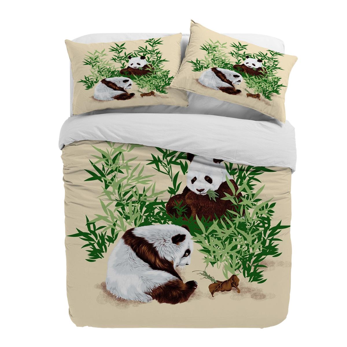 Chinese Panda Bamboo Animal Duvet Cover With Pillow Case Custom 3pcs Bedding Set Quilt Cover Double Bed Home Textile (135x200cm)