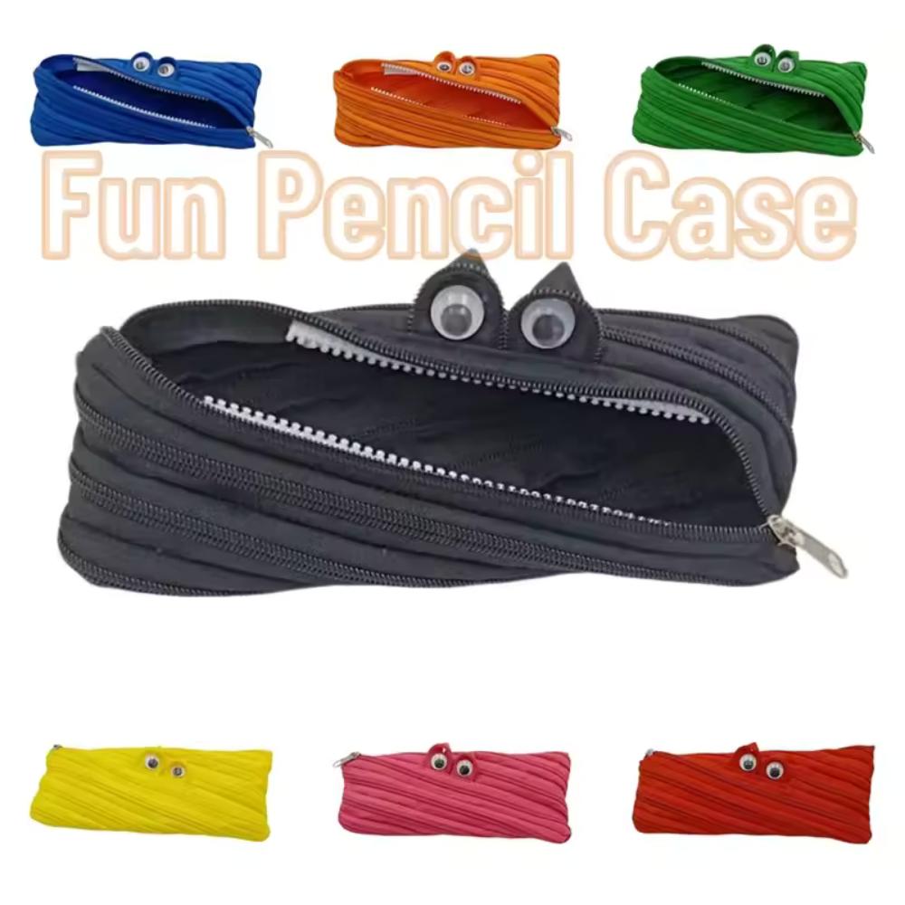 Cute Cartoon Monster Zipper Pen Case Large Capacity Nylon Stationery Organizer Multifunctional Pencil Bag For Students Kids